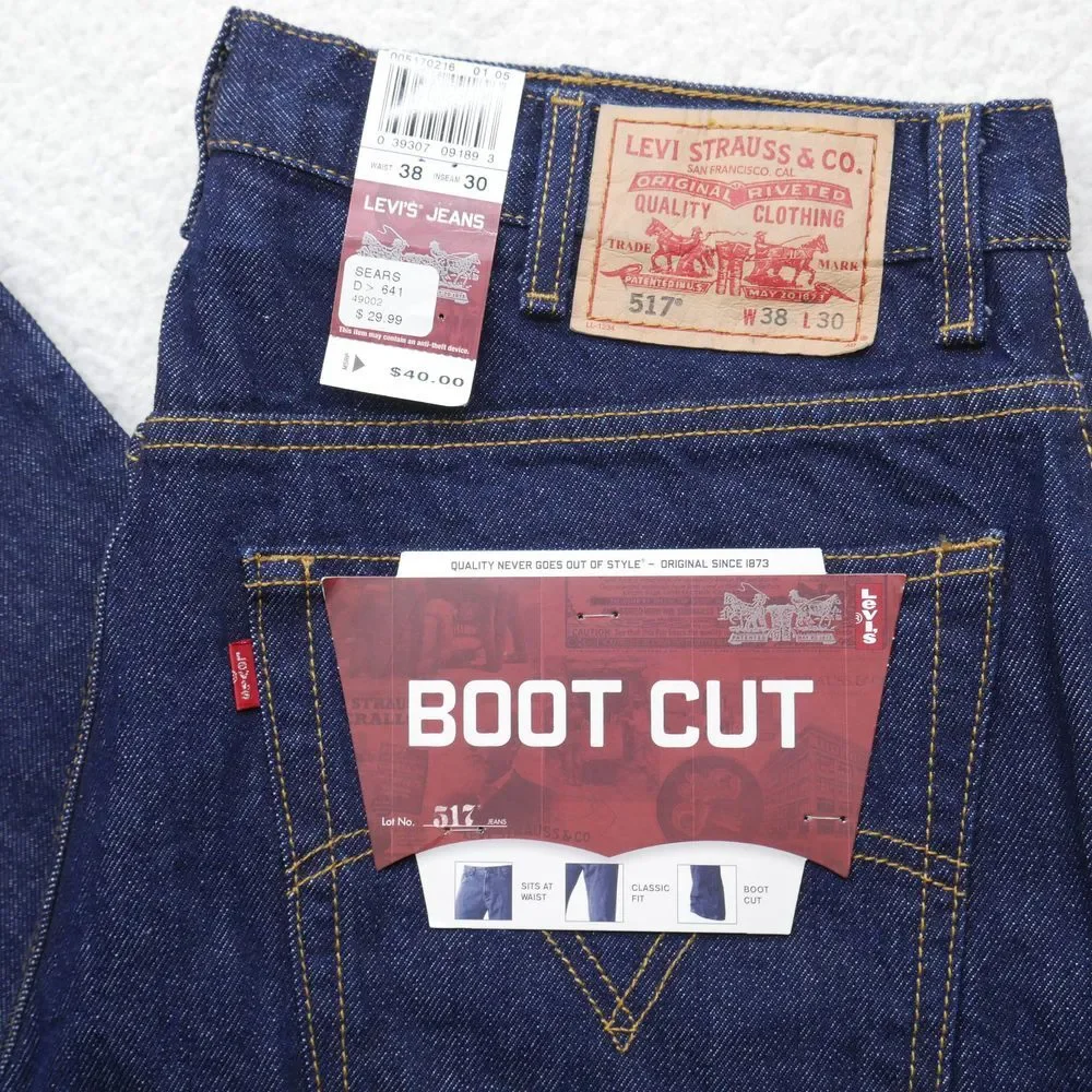 Vintage Levi's 517 Jeans Mens 38x30 Deadstock Y2K 2000s Boot Cut Dark Wash Denim